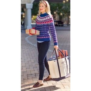 Lands End Womens Large Fair Isle Nordic Roll Neck Cotton Wool Sweater